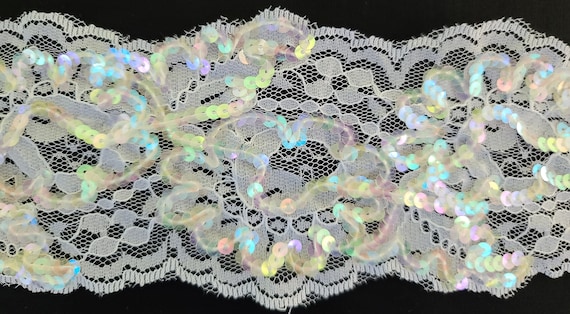 Buy 3 1/2 Wide Raschel Galloon Lace With Borealis Sequins by the