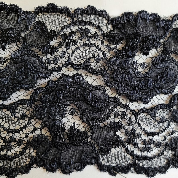 5" Wide Rayon Galloon Lace - Black - By the Yard - Bridesmaids Gowns, Special Occasion Dresses, Lingerie, Apparel, Costumes