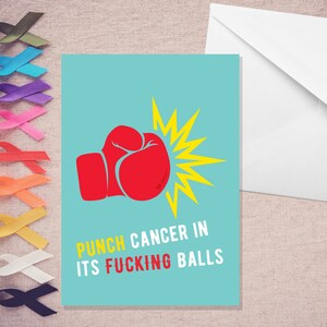 Dai un pugno al cancro nelle sue fottute palle - Carta del cancro A5 - Carta del cancro - Carta di supporto per il cancro - Profitto del 10% donato al Macmillan Cancer Support
