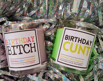 Rude Candles - Birthday Bitch - Birthday Cunt - Rude Hand-Poured Candle - 100% Soy Wax - Glass Candle - Profanity Birthday Gift