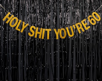 Holy Shit You're 60 - Gold/Silver/Blue/Pink - Party Banner - 60th Birthday Party Banner - 60th Birthday Party - 60th Party - Letter Banner