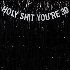 Holy Shit You're 30 - Blue/Pink/Gold/Silver - Rude Party Banner - 30th Birthday Party Banner - 30 Birthday Party - Hanging Glitter Banner image 4