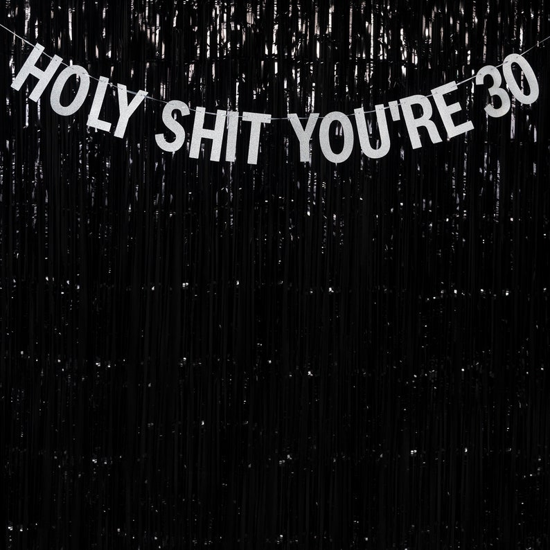 Holy Shit You're 30 - Blue/Pink/Gold/Silver - Rude Party Banner - 30th Birthday Party Banner - 30 Birthday Party - Hanging Glitter Banner image 4
