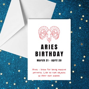 Aniversário do horóscopo de Áries (21 de março a 20 de abril) - Cartão de aniversário do horóscopo A5 - Cartões engraçados de humor adulto por ocasiões ofensivas