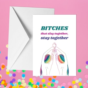 Bitches That Slay Together, Stay Together - Carte de vœux A5 LGBTQ - Carte Saint-Valentin - Carte LGBT Saint-Valentin - Carte Slay - Carte lesbienne