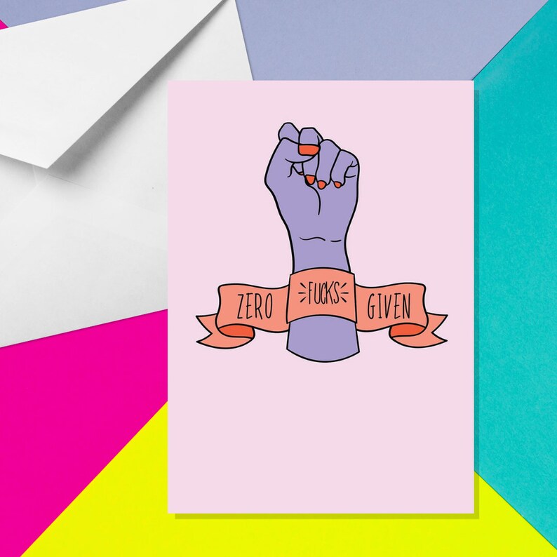 Zero fucks gegeben - A5 Karte - Karte für sie - beste Freundin Karte - lustige Karte - feministische Karte - Zero fucks Grußkarte - unhöfliche Karte Bild 1