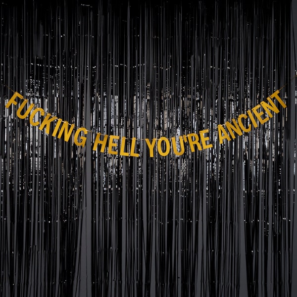 Fucking Hell You're Ancient - Gold, Silver, Blue or Pink - Adult Birthday Party Banner - Rude Birthday Banner - Hanging Glitter Party Banner