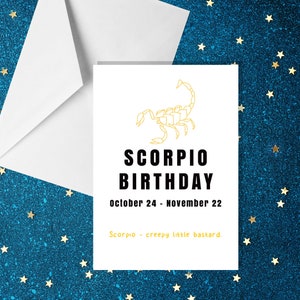 Aniversário do horóscopo de Escorpião (24 de outubro a 22 de novembro) - Cartão de aniversário do horóscopo A5 - Cartões engraçados de humor adulto por ocasiões ofensivas
