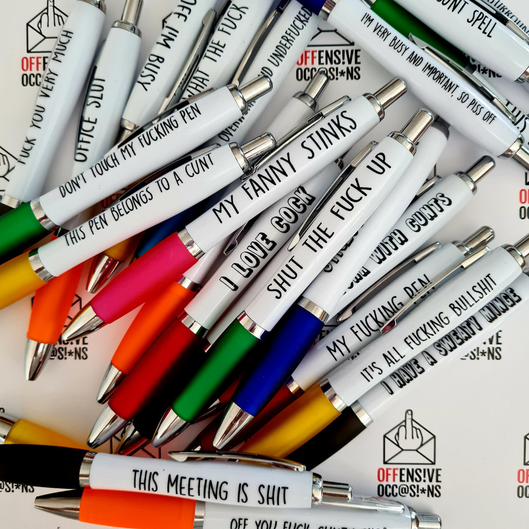 Profanity Pack of 5 Funny Pen Pack , Funny Pens, Banter Pens, Rude Pens,  Office Gifts, Hate People, Rude Stationery, Funny Gift for Adults 