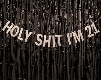 Holy Shit I'm 21 -  Party Banner - 21st Birthday Party Banner - 21st Birthday Party - 21st - Hanging Glitter Banner - Funny Party Banner