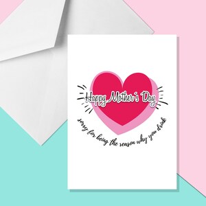 Sorry For Being The Reason Why You Drink - A5 Mother&#39;s Day Card - Funny Mother&#39;s Day Card - Rude Mother&#39;s Day Card - Card For Mum