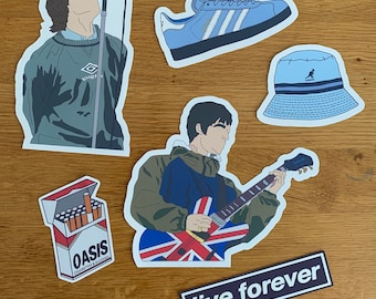 Oasis Inspired Sticker Pack (6pcs) - Unofficial Merchandise, Liam Gallagher, Noel Gallagher, Decals, Vinyl Sticker, Music, Britpop