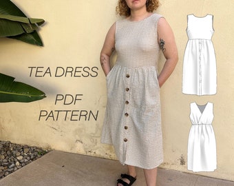 Tea Dress with pockets Sewing Pattern PDF Sizes XS / S / M / L / XL