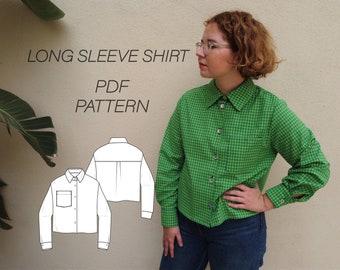 Patron de couture de chemise col Eton carré manches longues PDF tailles XS/S/M/L/XL