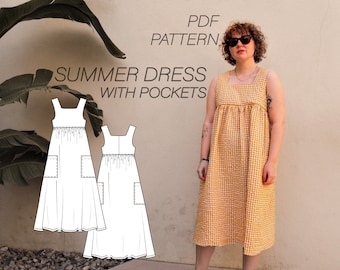 Summer Dress with pockets Sewing Pattern PDF Sizes XS / S / M / L / XL