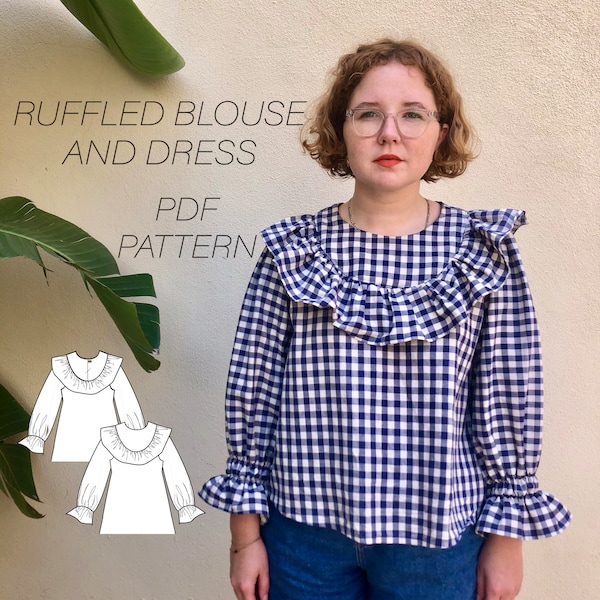 Ruffled Blouse and Dress Sewing Pattern PDF Sizes XS / S / M / L / XL