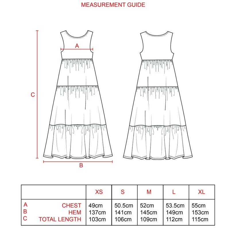Tiered Dress Sewing Pattern PDF Sizes XS / S / M / L / XL Etsy