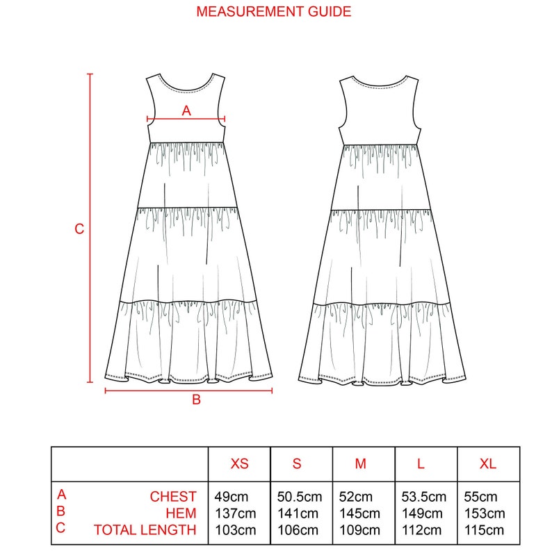 Tiered Dress Sewing Pattern PDF Sizes XS / S / M / L / XL image 6