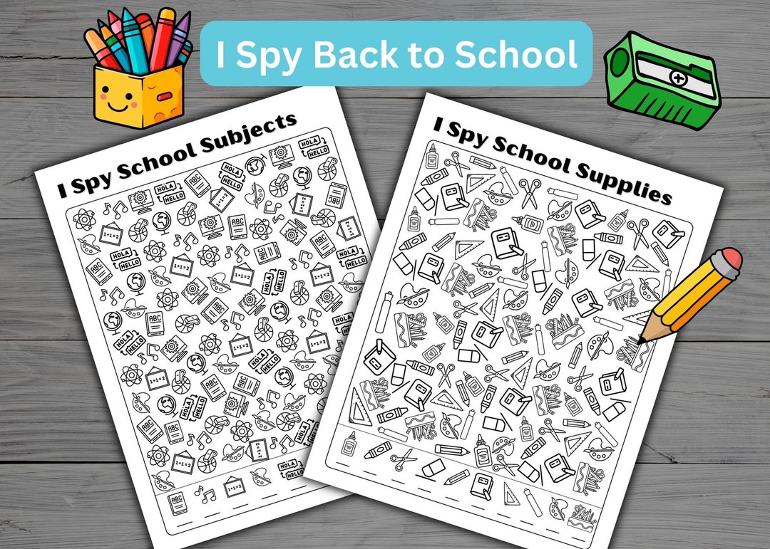 2 I Spy Printable Coloring Pages, I Spy Back to School, Black and White ...