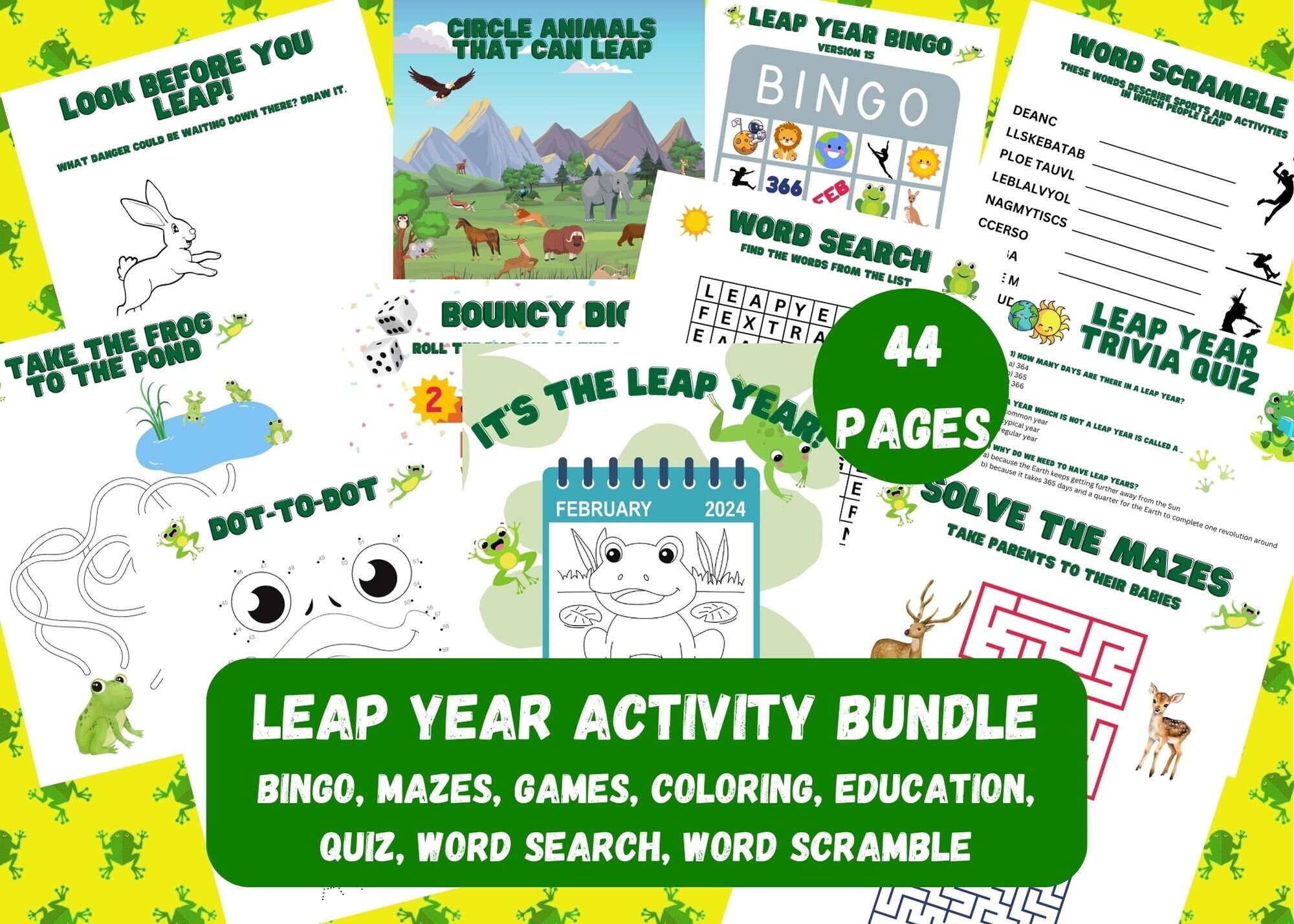 44 Printable Leap Year Activities, Educational Sheets Leap Day Quiz Bingo Games Coloring Pages ...
