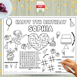 Editable & Printable Ballerina Birthday Placemat I Personalized Birthday Placemat I Custom Placemat Ballerina Activity Coloring Page