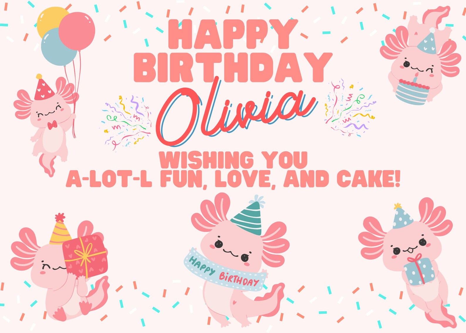 Download&print Personalized Axolotl Happy Birthday Card Template, Axie ...