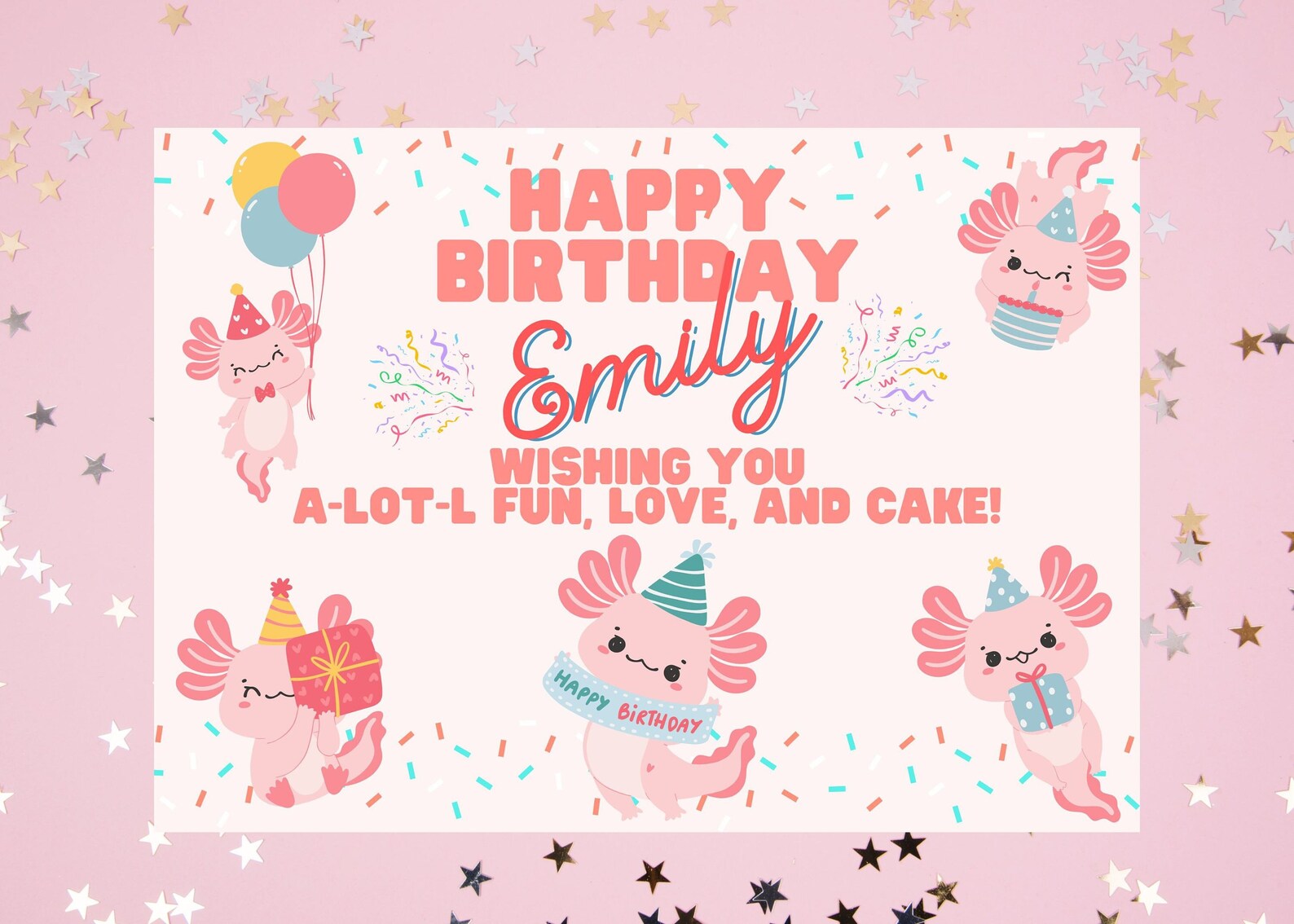 Download&print Personalized Axolotl Happy Birthday Card Template, Axie ...