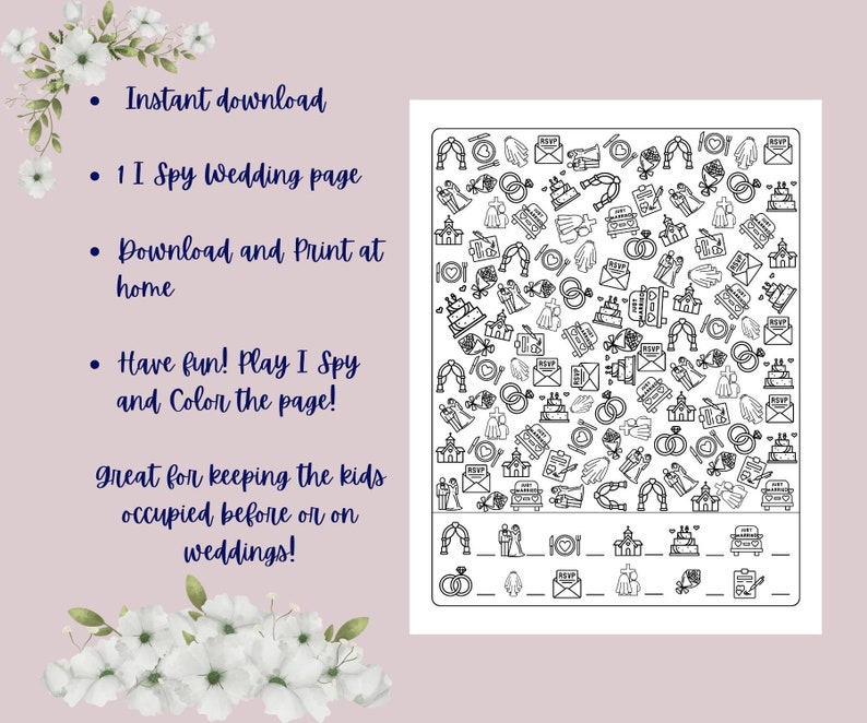 Printable I Spy Wedding Activity and Coloring Page, Wedding Coloring ...
