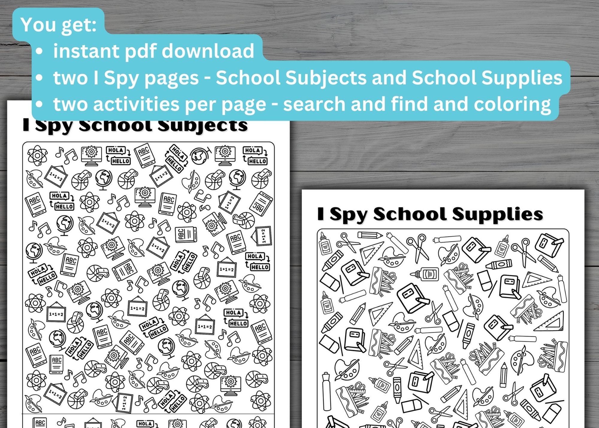 2 I Spy Printable Coloring Pages, I Spy Back to School, Black and White ...