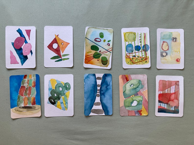 mini abstract original art hand painted postcard watercolor postcard