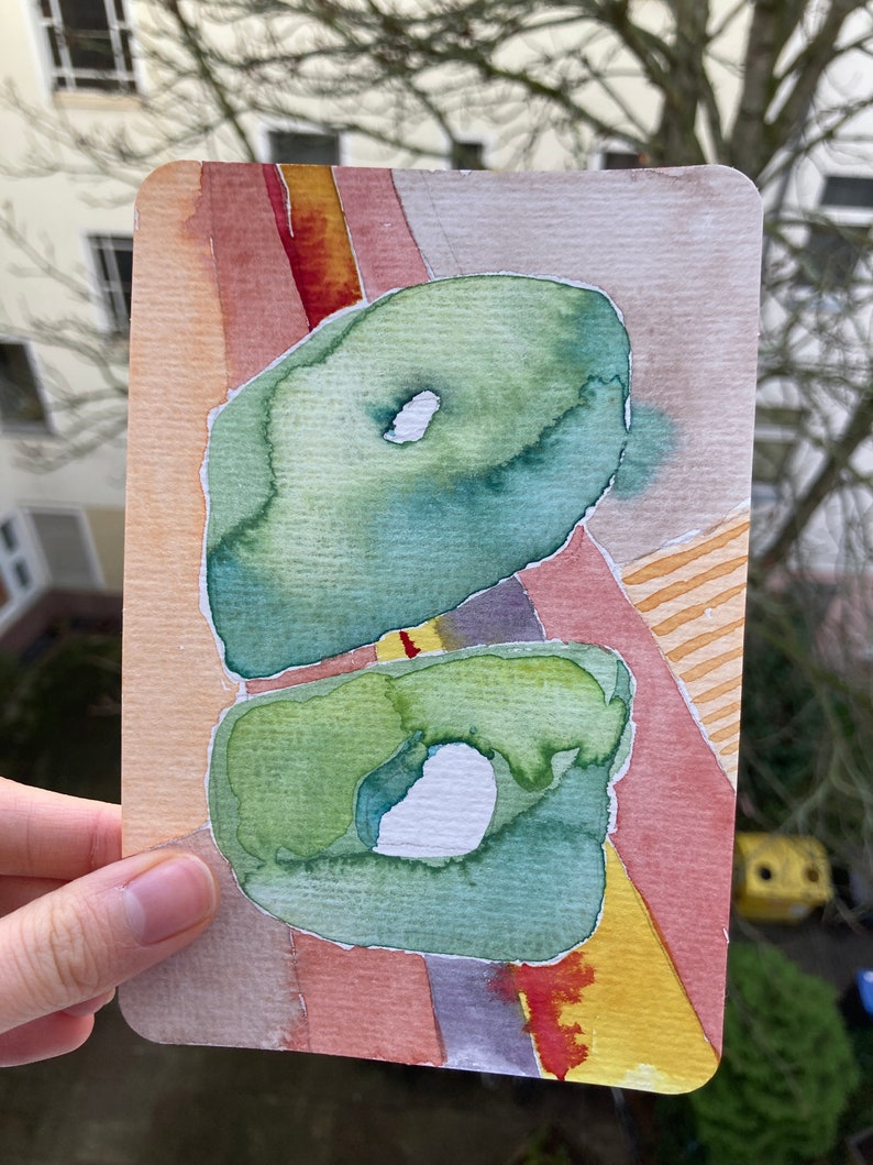 mini abstract original art hand painted postcard watercolor postcard