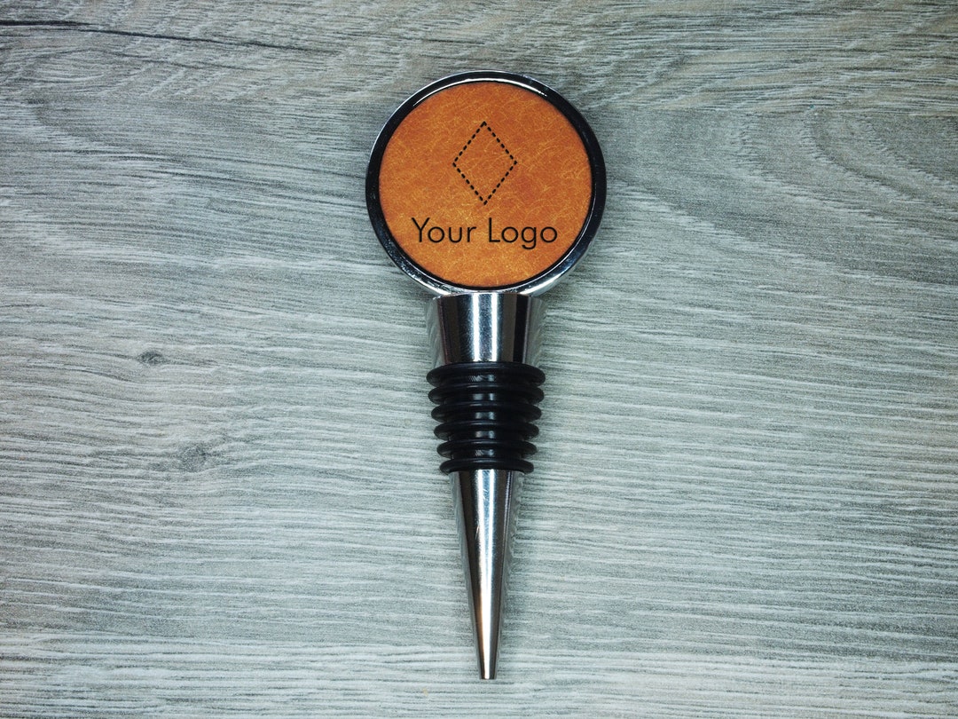 Custom Logo Engraved Bottle Stopper, Personalised Design Leather Inlay ...