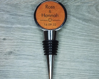 Personalised 3rd Anniversary Bottle Stopper, Custom Engraved Leather Wine Stop Gift