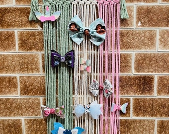 Makramee Bogen Halter, Boho Bogen Halter, Baby Mädchen Kinderzimmer Dekor, Makramee Haarschleife Halter, Kinderzimmer Wand Dekoration für Mädchen, Boho Baby Haar Organizer