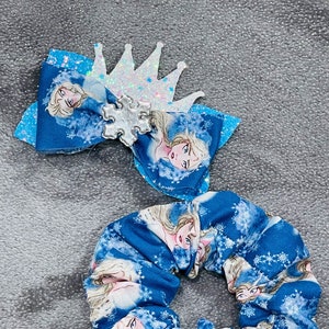 Elsa Hair Bow/ Queen Bow/ Glitter Hair Bow / Elsa Scrunchie/ Frozen Hair Accessories