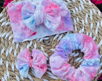 Tie Dye Headband, Pink Baby Girl Headband, Multicolor Hair Bow, Tie Dye Scrunchie, Colorful Baby Hair Accessories