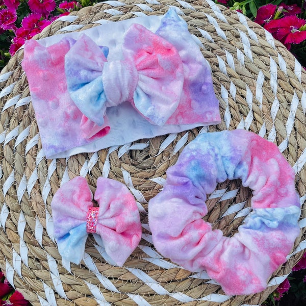 Tie dye Headband/ Pink Baby Girl Headband/ Multicolor Headband/ Tie Dye Scrunchie/ Tie Dye Hair Bow