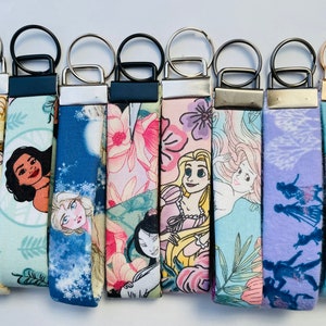 Princess Keychain, Wristlet Keychain, Moana, Ariel, Frozen, Mulan, Rapunzel, Belle, Jasmine Keychain, Disney Princess Keychain