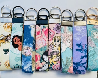 Princess Keychain, Wristlet Keychain, Moana, Ariel, Frozen, Mulan, Rapunzel, Belle, Jasmine Keychain, Disney Princess Keychain
