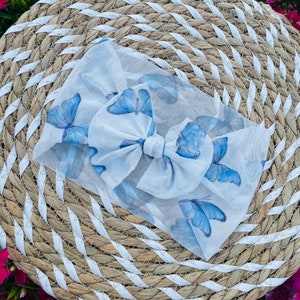 Butterfly Headband/ Butterfly Scrunchie/ Blue Butterfly/ Sheer Headband/ Baby Headband/ Mommy and Me Matching Set