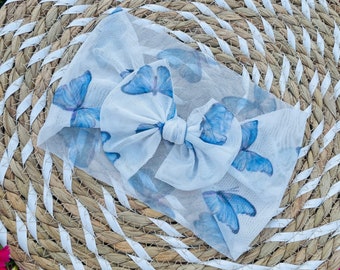 Butterfly Headband/ Butterfly Scrunchie/ Blue Butterfly/ Sheer Headband/ Baby Headband/ Mommy and Me Matching Set