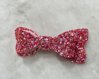 Pink Glitter Hair Bow, Pink Bow for Girls, Sparkly Pink Bow, Baby Girl Hair Bow, Glitter Hair Clip