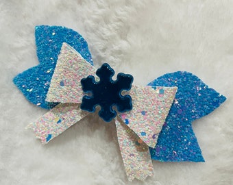 Snowflake Bow/ Frozen Bow/ Winter Bow/ Blue Glitter Bow/ White Glitter Bow/ Princess Bow/ Snow Princess Bow