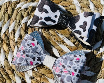 Cow Themed Hair Bow, Western Cow Print Hair Bow, Toddler Girl Hair Bow, Country Western Hair Accessory, Cowgirl Hair Bow