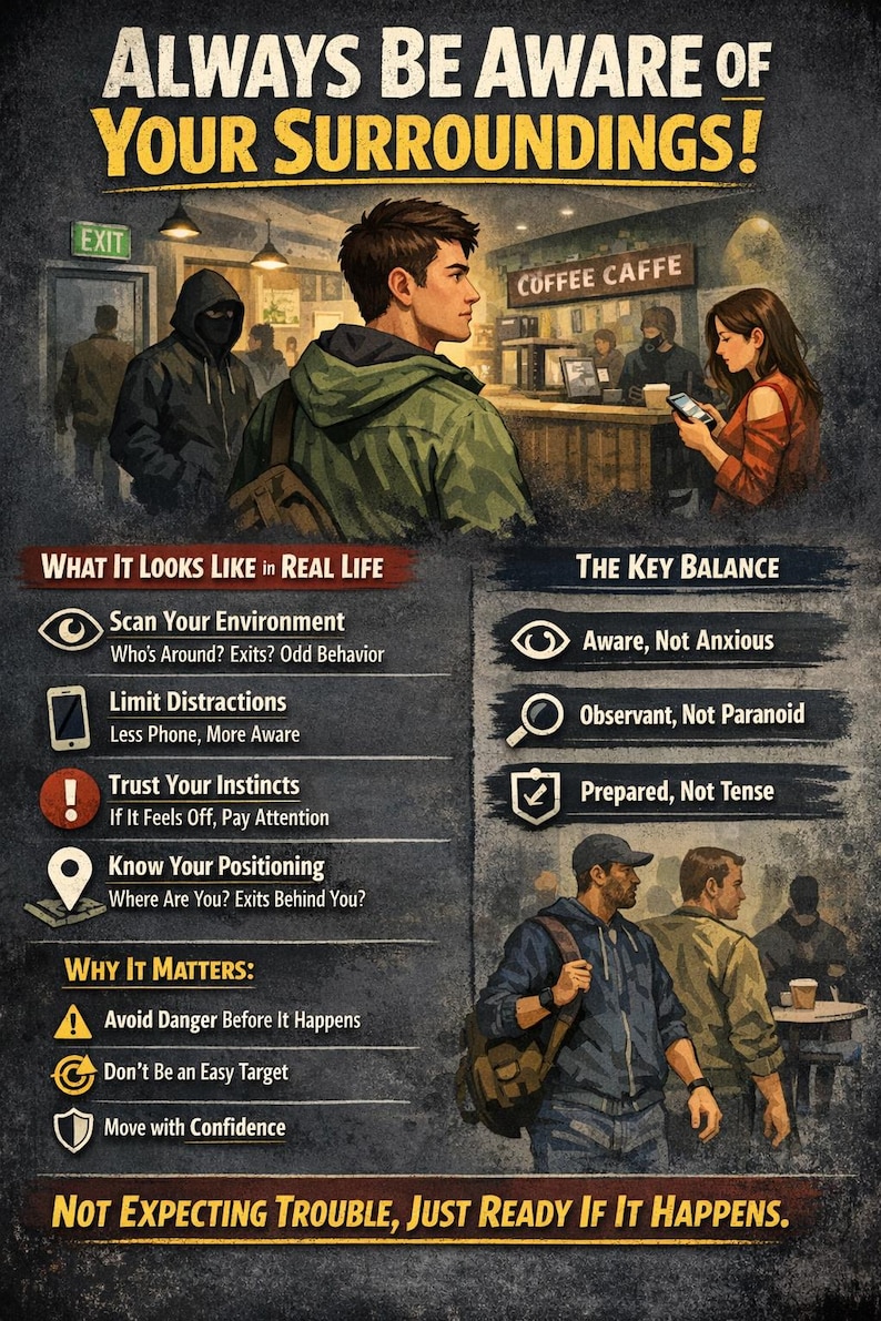 Awareness Poster: Scan Environment, Trust Instincts, Know Positioning ...