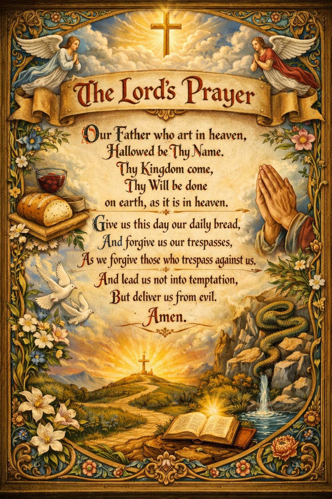 The Lord's Prayer Religious Wall Art - Christian Home Decor Amen ...