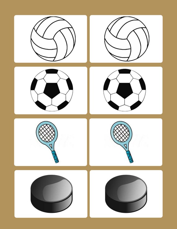 Sports equipment memory game Etsy