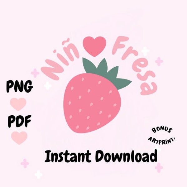 Kawaii Pink Nina/o Fresa, digital clipart, kawaii clipart, Strawberry Clipart, Mexican Clipart, Pink Clipart, Cute Kawaii Clipart, Planner