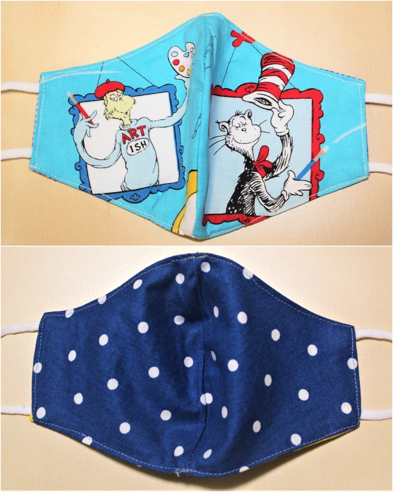 Dr. Seuss Face Mask for Kids Three Layers, Washable &amp; Reversible - Etsy