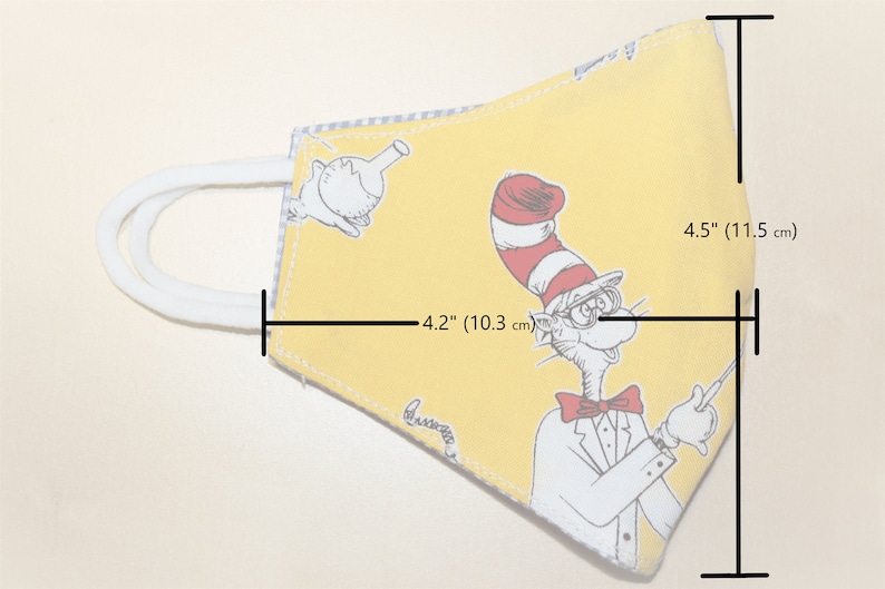 Dr. Seuss Face Mask for Kids Three Layers, Washable &amp; Reversible - Etsy